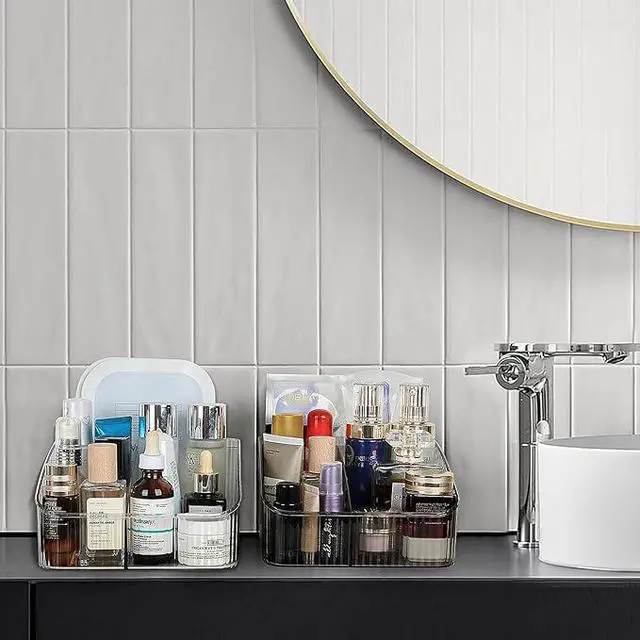 Alt view image 6 of 6 - Makeup Organizer, PET Skincare Organizer with 5-Compartment Cosmetic Storage Makeup Organizer for Desk Wardrobe Bathroom Vanity Countertop, Transparent