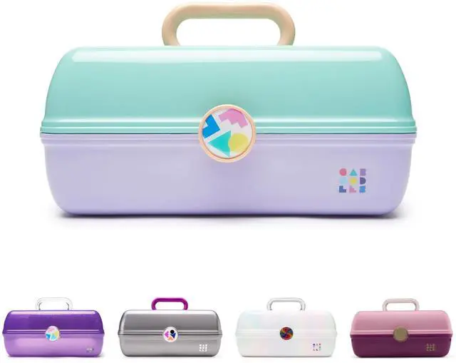 Main image of On-The-Go Girl Makeup Box, Seafoam on Lavender, Hard Plastic Makeup Organizer Box, Built-In Mirror, Secure Latch for Safe Travel, Spacious Storage for Large Items