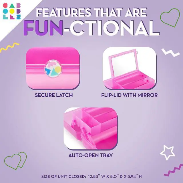Alt view image 2 of 5 - On-The-Go Girl Makeup Box, Seafoam on Lavender, Hard Plastic Makeup Organizer Box, Built-In Mirror, Secure Latch for Safe Travel, Spacious Storage for Large Items