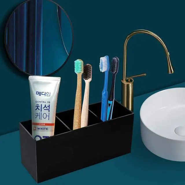Alt view image 7 of 7 - Black Makeup Brush Holder Organizer, 3 Slot Acrylic Cosmetics Brushes Storage Solution