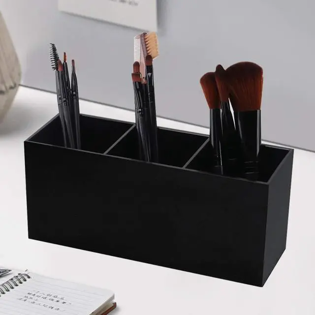 Alt view image 3 of 7 - Black Makeup Brush Holder Organizer, 3 Slot Acrylic Cosmetics Brushes Storage Solution