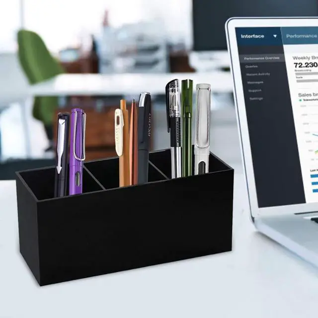 Alt view image 6 of 7 - Black Makeup Brush Holder Organizer, 3 Slot Acrylic Cosmetics Brushes Storage Solution