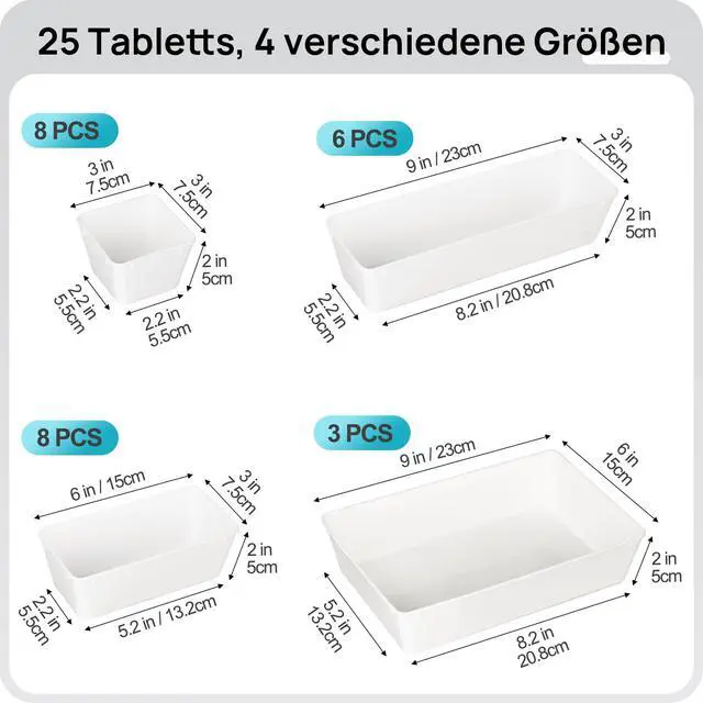 Alt view image 2 of 7 - 25 Pack Plastic Drawer Organizers with Non-slip Rubber Pads | 4-Size Versatile Makeup Organizer, Storage Containers Small Bins for Makeup, Jewelries, Bedroom, Kitchen Utensils and Office