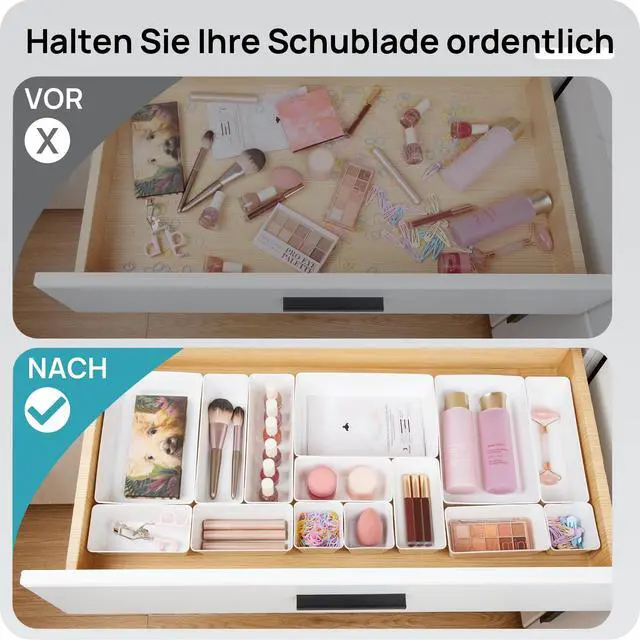 Alt view image 3 of 7 - 25 Pack Plastic Drawer Organizers with Non-slip Rubber Pads | 4-Size Versatile Makeup Organizer, Storage Containers Small Bins for Makeup, Jewelries, Bedroom, Kitchen Utensils and Office