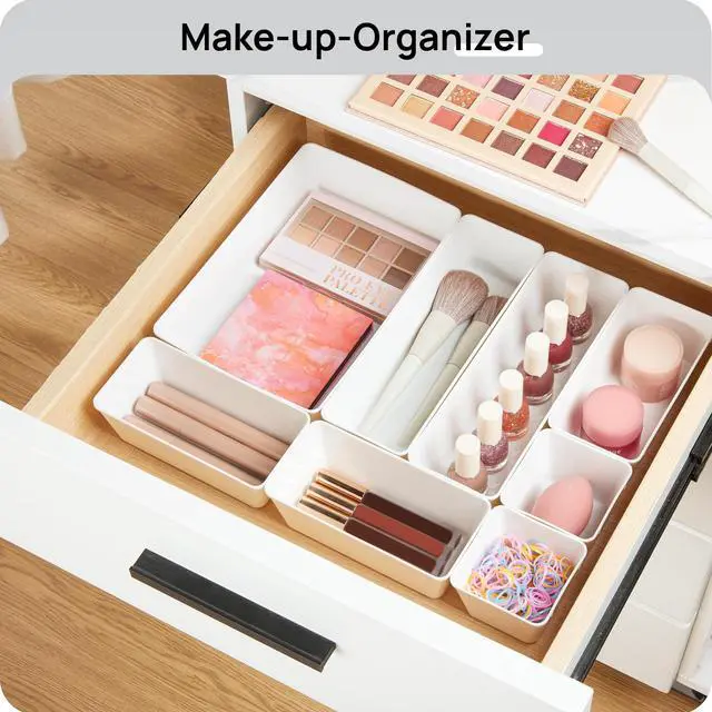 Alt view image 4 of 7 - 25 Pack Plastic Drawer Organizers with Non-slip Rubber Pads | 4-Size Versatile Makeup Organizer, Storage Containers Small Bins for Makeup, Jewelries, Bedroom, Kitchen Utensils and Office
