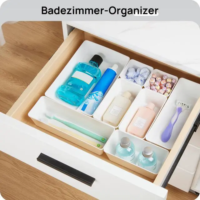 Alt view image 5 of 7 - 25 Pack Plastic Drawer Organizers with Non-slip Rubber Pads | 4-Size Versatile Makeup Organizer, Storage Containers Small Bins for Makeup, Jewelries, Bedroom, Kitchen Utensils and Office