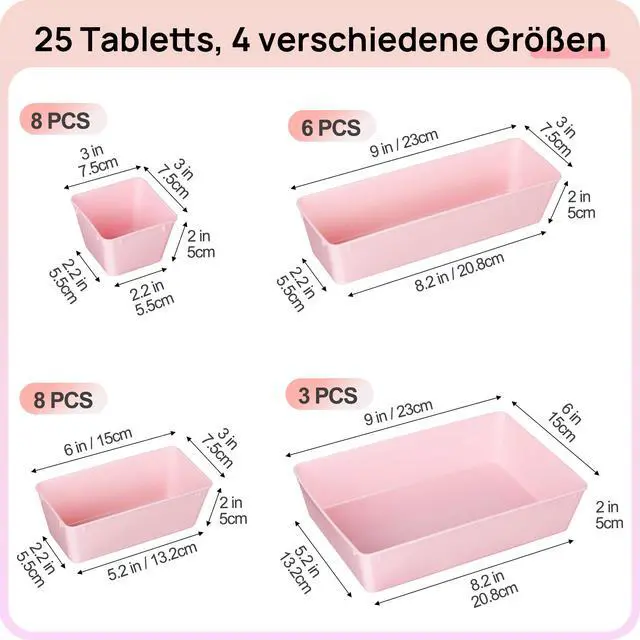 Alt view image 2 of 7 - 25 Pack Plastic Drawer Organizers with Non-slip Rubber Pads | 4-Size Versatile Makeup Organizer, Storage Containers Small Bins for Makeup, Jewelries, Bedroom, Kitchen Utensils and Office