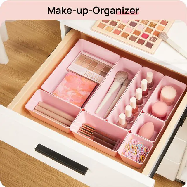 Alt view image 4 of 7 - 25 Pack Plastic Drawer Organizers with Non-slip Rubber Pads | 4-Size Versatile Makeup Organizer, Storage Containers Small Bins for Makeup, Jewelries, Bedroom, Kitchen Utensils and Office