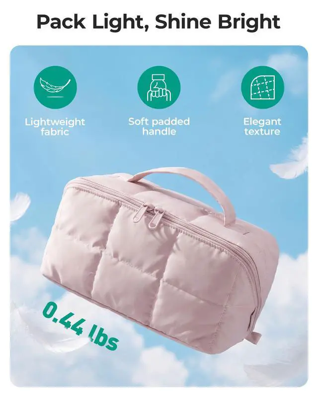 Alt view image 7 of 7 - Travel Makeup Bag, Large Capacity Cosmetic Organizer for Women | Roomy fits all makeup, opens flat for full view. Lightweight, water-resistant & dual zippers. PVC pouch ideal for travel