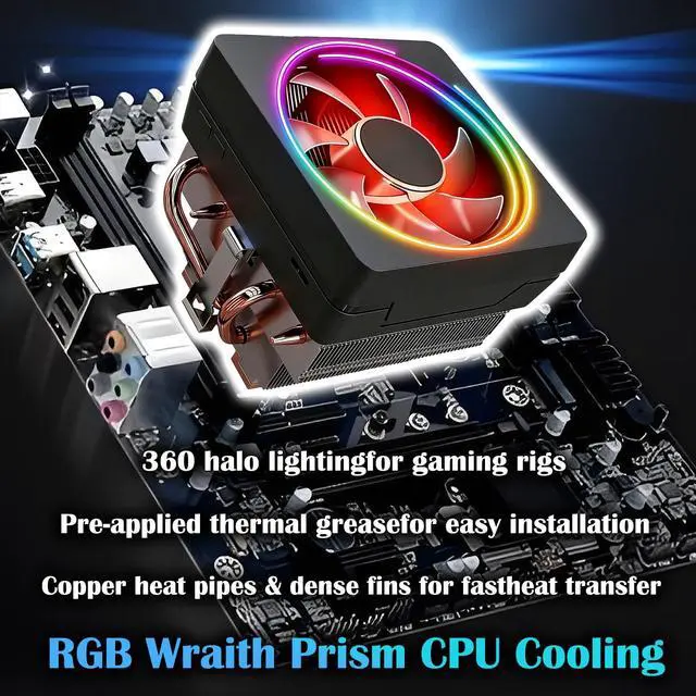 Alt view image 2 of 7 - CPU Wraith Cooler Prism Aluminum Heat Sink Copper Core Base 4-Pin PWM 95mm Fan Pre-Applied Thermal Paste Compatible with AMD Socket AM5 AM4 AM3 AM2 Ryzen 7 1700X 1800X 2700X 3700X 4700X 5700X Fan