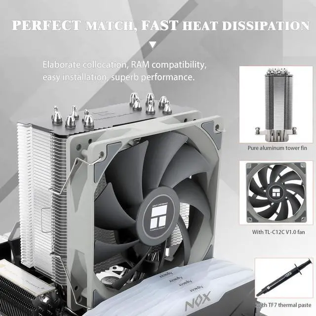 Alt view image 2 of 7 - BA120 CPU Air Cooler, 6 Heat Pipes, TL-C12C PWM Quiet Fan CPU Cooler with S-FDB Bearing, for AMD AM4/AM5 Intel LGA1700/1150/1151/1200