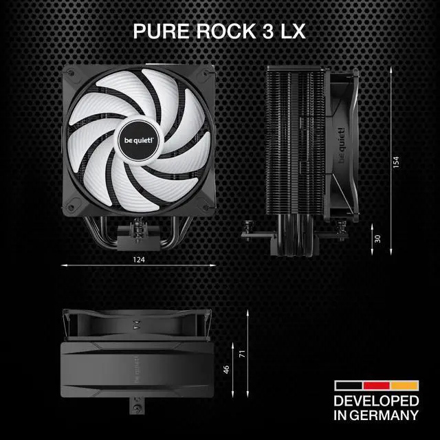 Alt view image 7 of 7 - Pure Rock 3 LX CPU Air Cooler | 4 High Performance 6mm Heat Pipes with HDT Technology | 120mm Quiet ARGB PWM Fan | AMD:AM4 AM5/Intel LGA 1700/1150/1151/1200 | Black | BK040