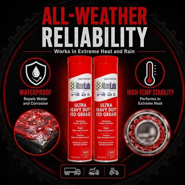Alt view image 3 of 7 - Ultra Heavy Duty Red Grease, 2-Pack of 14 oz Tubes | High Temp Waterproof NLGI# 2 Lithium Wheel Bearing Grease for Trucking, Automotive, Trailers, & Agricultral Equipment