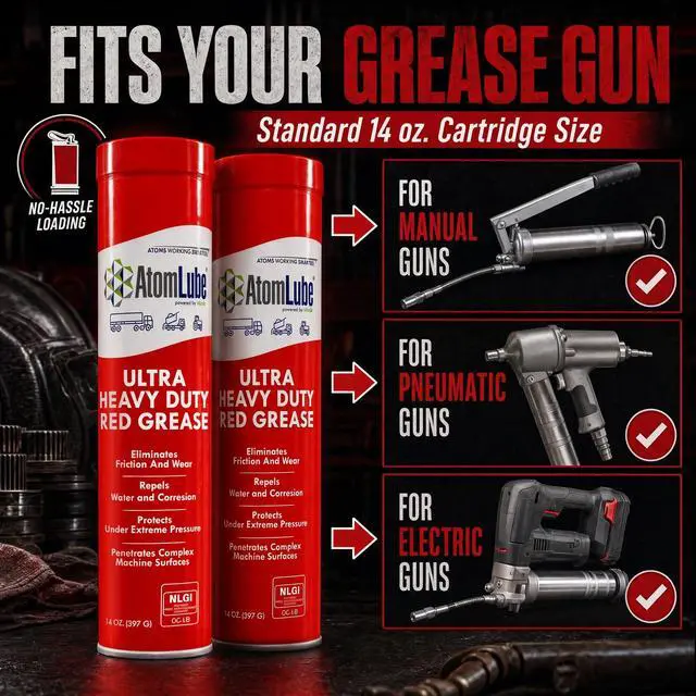 Alt view image 4 of 7 - Ultra Heavy Duty Red Grease, 2-Pack of 14 oz Tubes | High Temp Waterproof NLGI# 2 Lithium Wheel Bearing Grease for Trucking, Automotive, Trailers, & Agricultral Equipment
