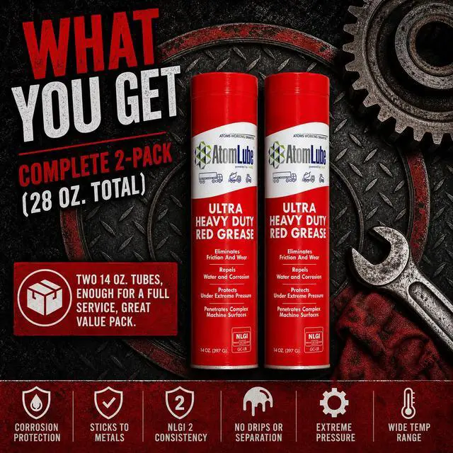 Alt view image 7 of 7 - Ultra Heavy Duty Red Grease, 2-Pack of 14 oz Tubes | High Temp Waterproof NLGI# 2 Lithium Wheel Bearing Grease for Trucking, Automotive, Trailers, & Agricultral Equipment