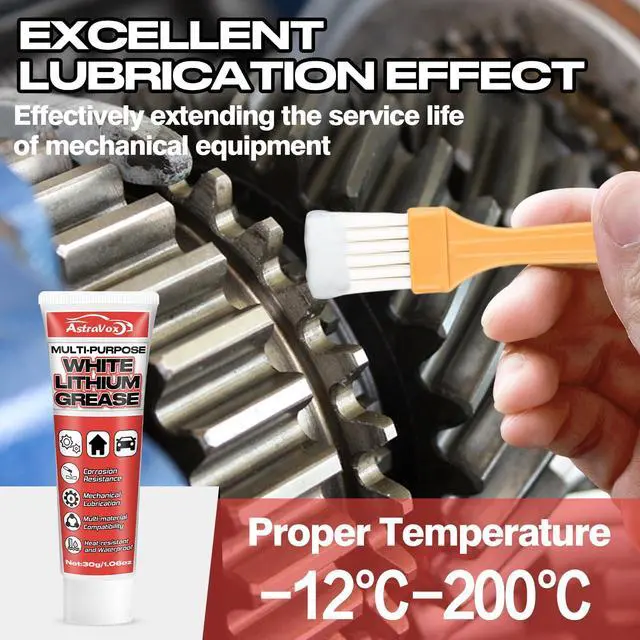 Alt view image 3 of 6 - White Lithium Grease, Multi-Purpose Lubricant Lithium Grease | with Brush for Hinges, Bearings, Gears, and Garage Doors, Ideal for Automotive, Marine, Industrial, and Household Use (1)