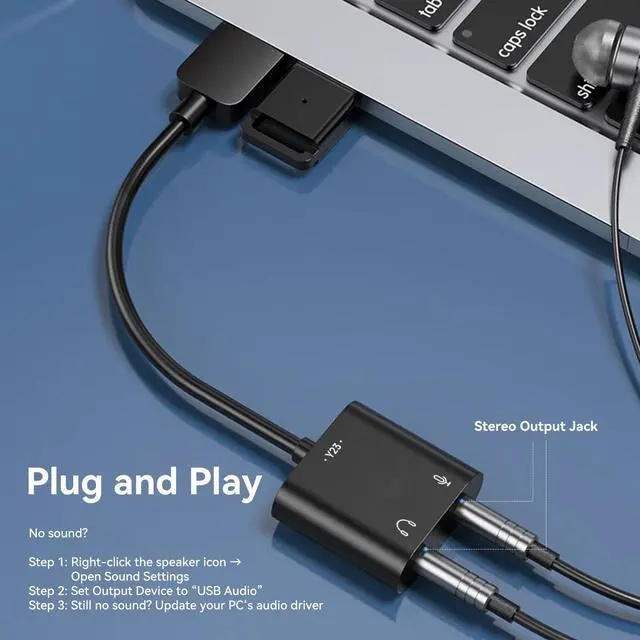 Alt view image 5 of 7 - USB Audio Adapter USB Sound Card for PC/Computer/Laptops/PS5/PS4 | USB to 3.5mm Jack Audio Adapter, Plug and Play, No Drivers Needed, 3.5mm Headphone and Microphone TRS Jack, for Windows & Mac