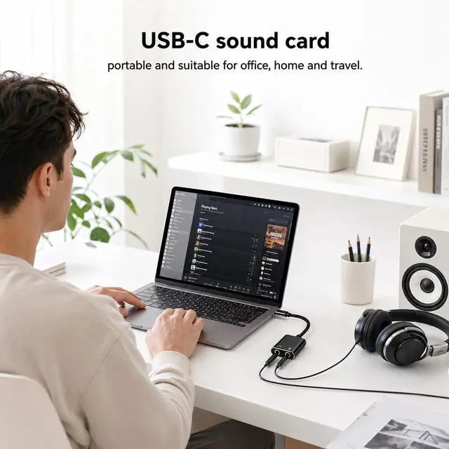 Alt view image 4 of 7 - USB C Sound Card, Type C External Sound Card to Headphone and Microphone Jack Audio Adapter Compatible with Windows, Laptops, Desktops Windows