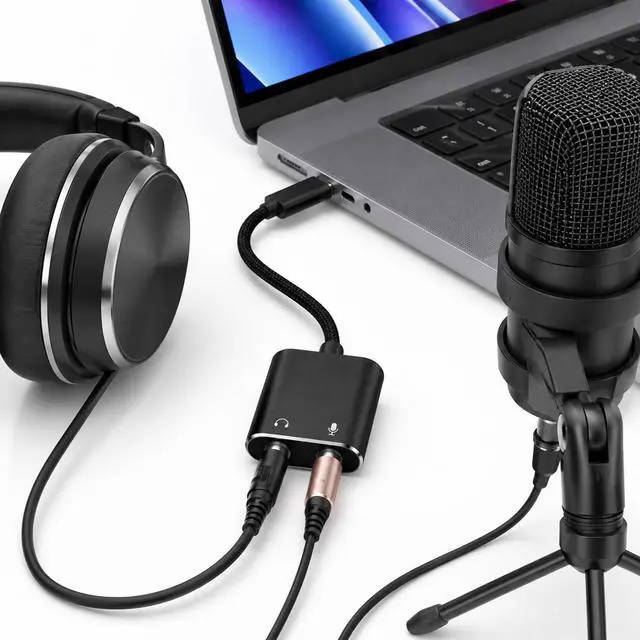 Alt view image 6 of 7 - USB C Sound Card, Type C External Sound Card to Headphone and Microphone Jack Audio Adapter Compatible with Windows, Laptops, Desktops Windows