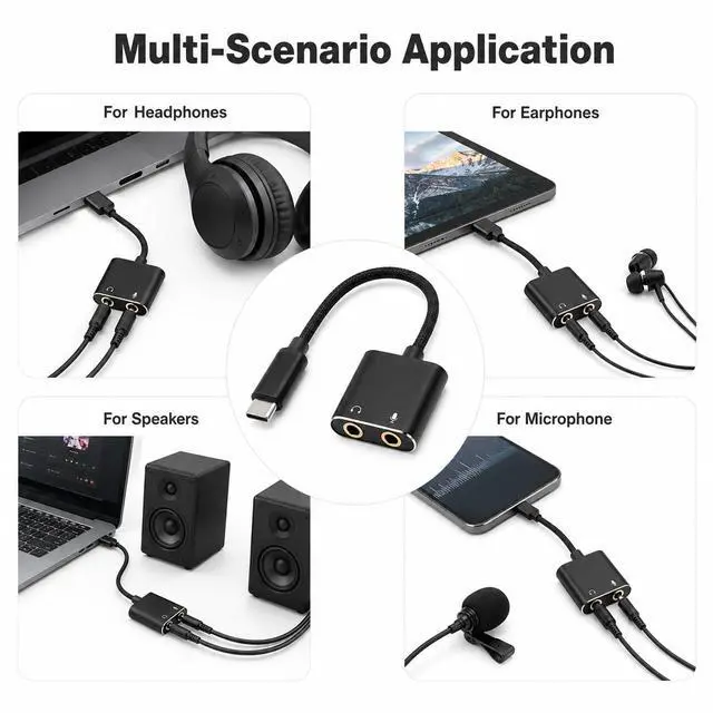 Alt view image 7 of 7 - USB C Sound Card, Type C External Sound Card to Headphone and Microphone Jack Audio Adapter Compatible with Windows, Laptops, Desktops Windows