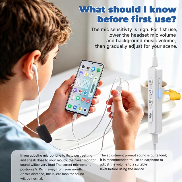 Alt view image 2 of 7 - Sound Card Karaoke Headset with In-ear Monitoring, Voice Changer | Reverberation, Built-in Sound Card, Karaoke Microphone, Portable Karaoke Headphones, Type C HiFi Wired Earbuds for Musician