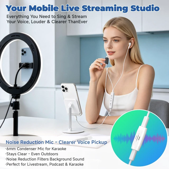 Alt view image 4 of 7 - Sound Card Karaoke Headset with In-ear Monitoring, Voice Changer | Reverberation, Built-in Sound Card, Karaoke Microphone, Portable Karaoke Headphones, Type C HiFi Wired Earbuds for Musician