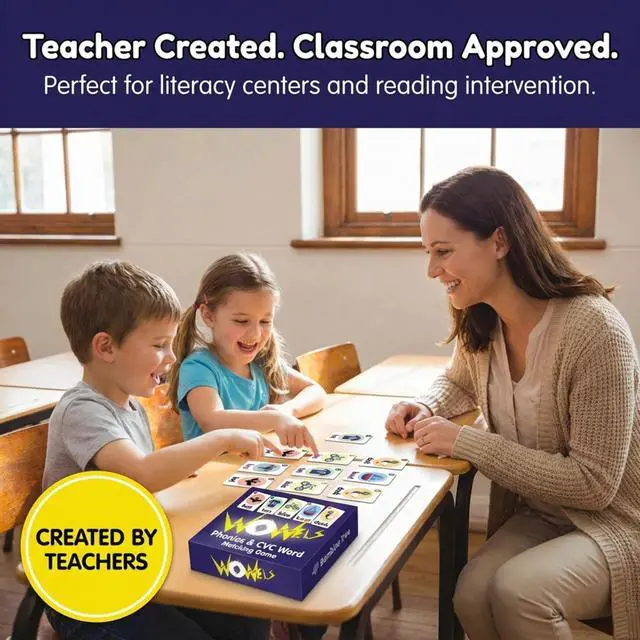Alt view image 2 of 7 - WOWELs Phonics and Vowel Sounds Card Game - Learn to Read Kindergarten 1st 2nd Grade Learning - Short Vowel CVC Words and Long Vowel Matching Game 2-8 Players