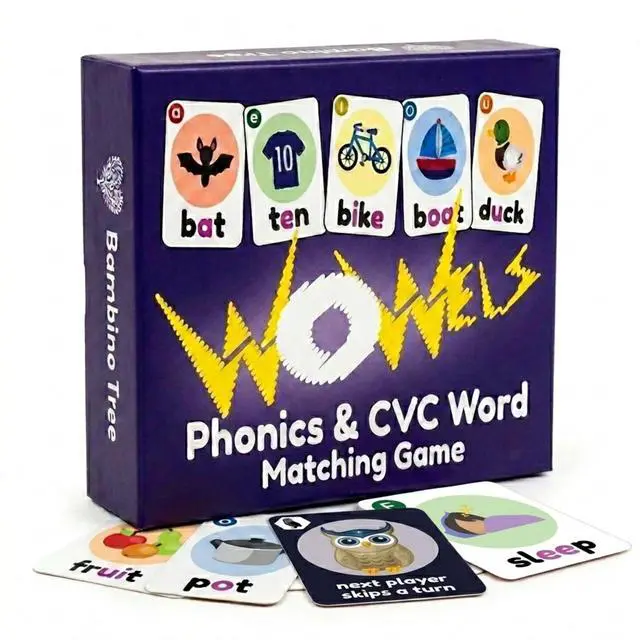 Main image of WOWELs Phonics and Vowel Sounds Card Game - Learn to Read Kindergarten 1st 2nd Grade Learning - Short Vowel CVC Words and Long Vowel Matching Game 2-8 Players