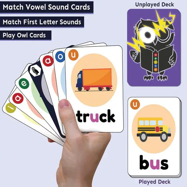Alt view image 3 of 7 - WOWELs Phonics and Vowel Sounds Card Game - Learn to Read Kindergarten 1st 2nd Grade Learning - Short Vowel CVC Words and Long Vowel Matching Game 2-8 Players
