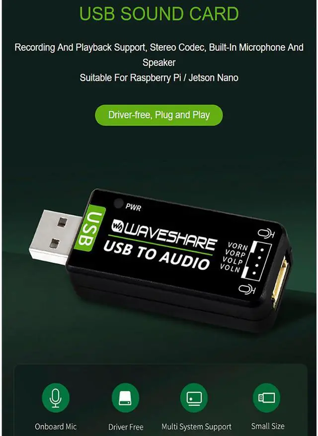 Alt view image 2 of 7 - USB to Audio USB Sound Card with 8 5W Speaker, Driver-Free Plug and Play | for Raspberry Pi/Jetson Nano, Win7/8/8.1/10,Linux,Android, Support Recording/Playback, Onboard Microphone/ Speaker Header