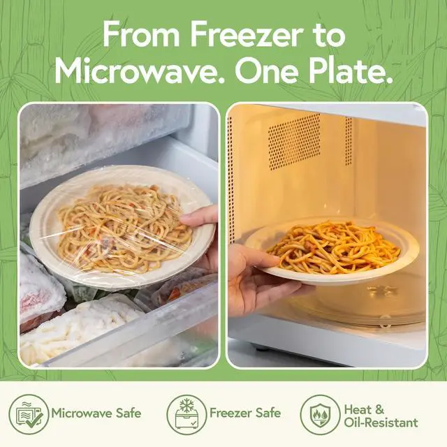 Alt view image 6 of 7 - Bamboo Paper Plates, 50 Pack, 9 Inch Disposable | Sturdy, Microwave Safe, Compostable, Heavy Duty, PFAS Free, Biodegradable, FSC Certified, Plastic Alternative