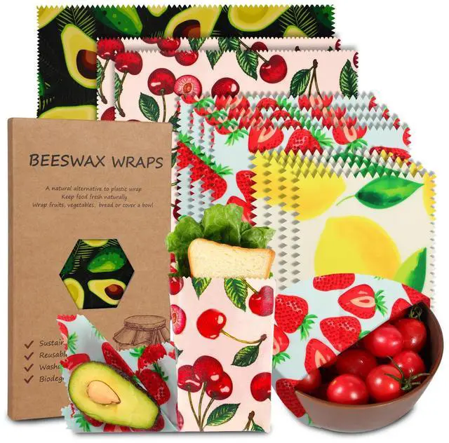 Main image of Reusable Beeswax Wrap, 11 Pack Eco-Friendly Beeswax Wraps For Food, Organic, Sustainable, Biodegradable, Zero Waste, Plastic-Free Food Storage, 1L Avocado, 2M Cherry, 4S Strawberry, 4XS Lemon Patterns