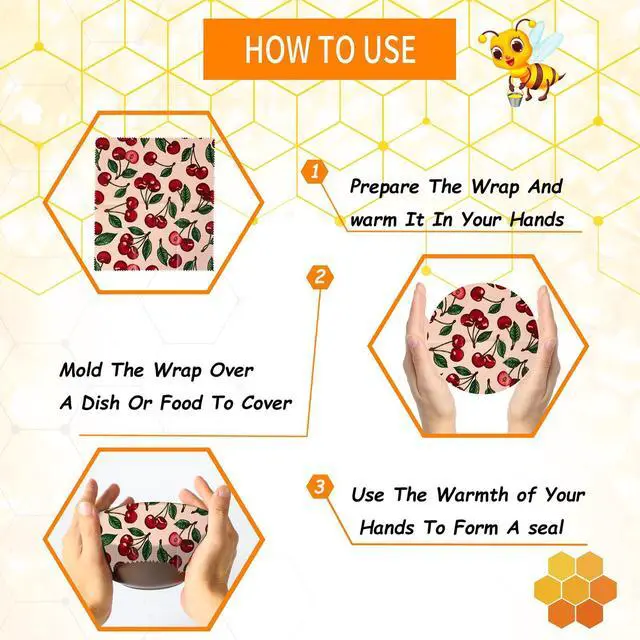 Alt view image 4 of 7 - Reusable Beeswax Wrap, 11 Pack Eco-Friendly Beeswax Wraps For Food, Organic, Sustainable, Biodegradable, Zero Waste, Plastic-Free Food Storage, 1L Avocado, 2M Cherry, 4S Strawberry, 4XS Lemon Patterns