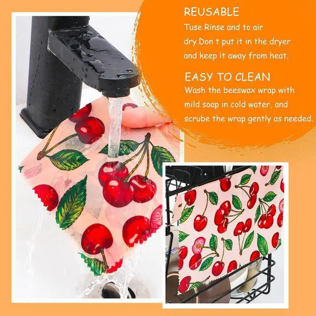 Alt view image 5 of 7 - Reusable Beeswax Wrap, 11 Pack Eco-Friendly Beeswax Wraps For Food, Organic, Sustainable, Biodegradable, Zero Waste, Plastic-Free Food Storage, 1L Avocado, 2M Cherry, 4S Strawberry, 4XS Lemon Patterns
