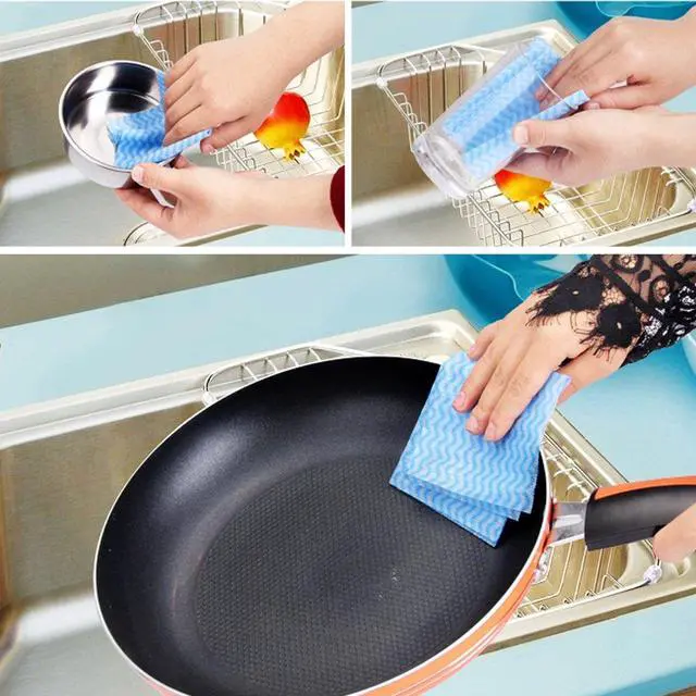 Alt view image 2 of 6 - Disposable Cleaning Towel (2 Rolls /100pcs) Paper Towels | Multipurpose Fabric OTP Nonwovens,Non-Woven Kitchen Disposable Nonstick Wiping Rag House Cleaning Cloth Washcloth Towel