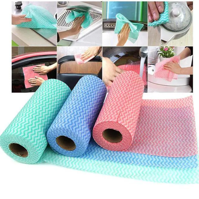 Alt view image 3 of 6 - Disposable Cleaning Towel (2 Rolls /100pcs) Paper Towels | Multipurpose Fabric OTP Nonwovens,Non-Woven Kitchen Disposable Nonstick Wiping Rag House Cleaning Cloth Washcloth Towel