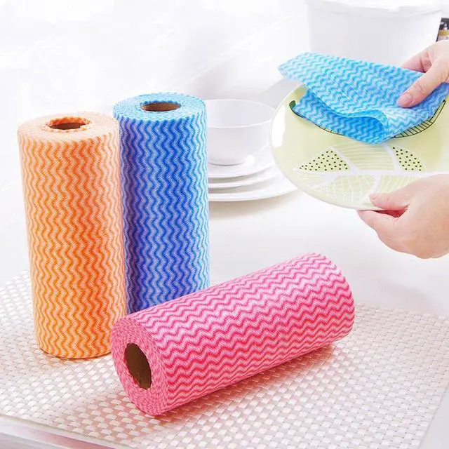 Alt view image 5 of 6 - Disposable Cleaning Towel (2 Rolls /100pcs) Paper Towels | Multipurpose Fabric OTP Nonwovens,Non-Woven Kitchen Disposable Nonstick Wiping Rag House Cleaning Cloth Washcloth Towel