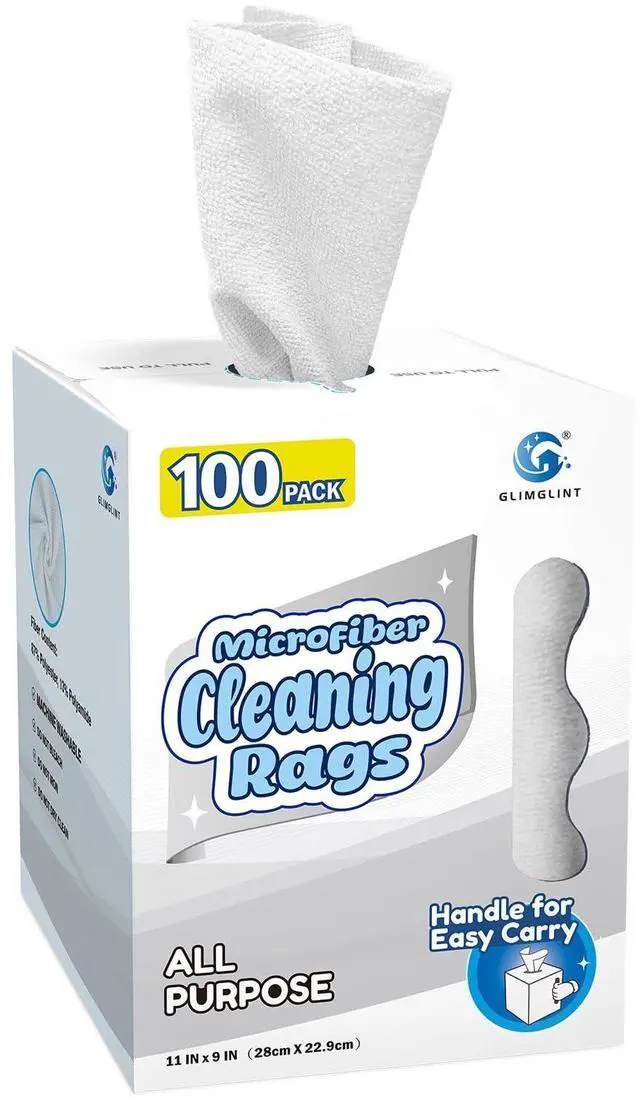 Main image of Microfiber Cleaning Cloth 100 Pack, Reusable Paper Towels 11 x 9 | Lint Free & Ultra Absorbent Cleaning Rags for Car, Home, Kitchen, Glass & Screen, Washable Shop Towel Rag with Box White