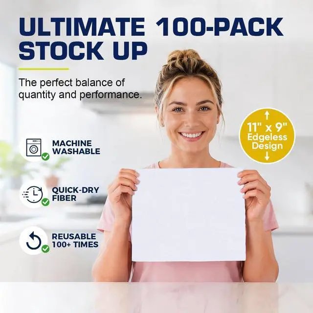 Alt view image 4 of 7 - Microfiber Cleaning Cloth 100 Pack, Reusable Paper Towels 11 x 9 | Lint Free & Ultra Absorbent Cleaning Rags for Car, Home, Kitchen, Glass & Screen, Washable Shop Towel Rag with Box White
