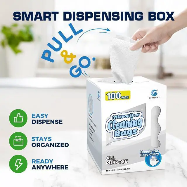 Alt view image 6 of 7 - Microfiber Cleaning Cloth 100 Pack, Reusable Paper Towels 11 x 9 | Lint Free & Ultra Absorbent Cleaning Rags for Car, Home, Kitchen, Glass & Screen, Washable Shop Towel Rag with Box White