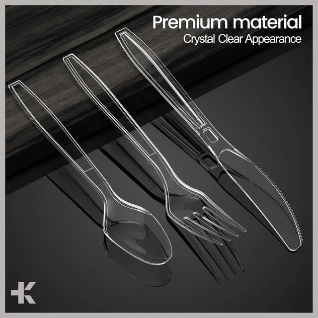 Alt view image 2 of 7 - Disposable Cutlery Combo Set, 100 Pieces of Forks, Knives & Spoons, Heavy Duty Plastic Silverware, BPA-Free Food-Grade Materials, Heat-Resistant, Reusable Utensils for Parties and Everyday Use, Clear