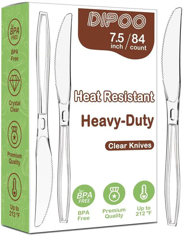 Main image of 7.5" Clear Plastic Knives Heavy Duty, 84 Count | Heat Resistant & BPA Free, Solid and Durable Premium Disposable Knives for Party Supply