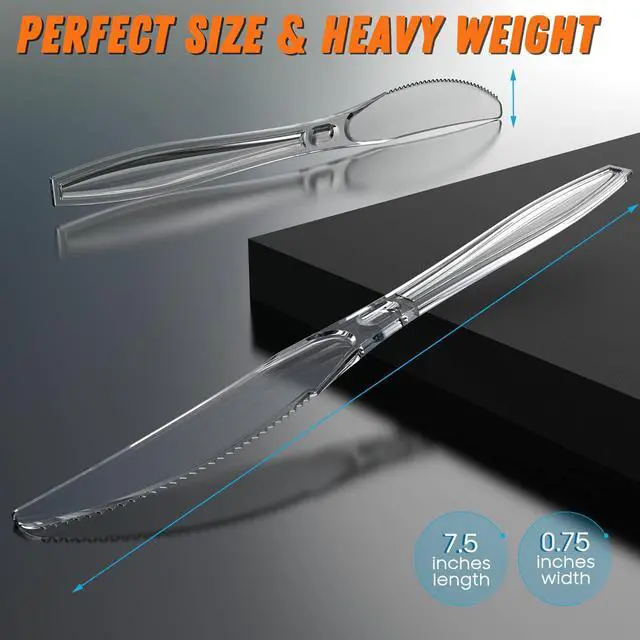 Alt view image 5 of 6 - 7.5" Clear Plastic Knives Heavy Duty, 84 Count | Heat Resistant & BPA Free, Solid and Durable Premium Disposable Knives for Party Supply