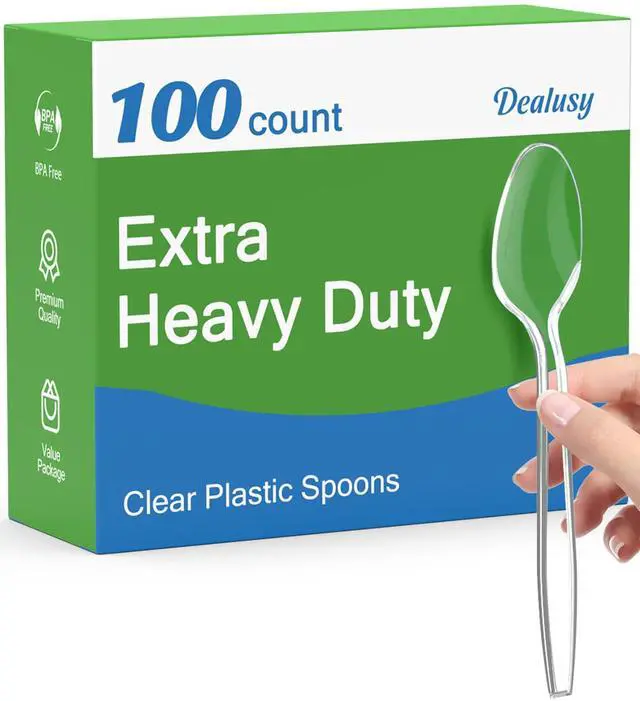 Main image of 100 Count Clear Plastic Spoons Disposable | BPA-Free, Heat Resistant, Solid and Durable Disposable Spoons Heavy Duty Bulk, Premium Spoons for Party Supply