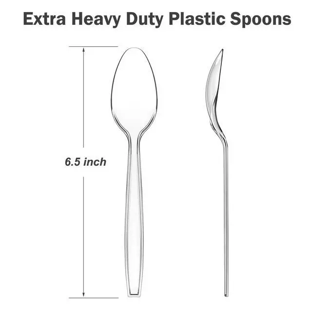 Alt view image 2 of 7 - 100 Count Clear Plastic Spoons Disposable | BPA-Free, Heat Resistant, Solid and Durable Disposable Spoons Heavy Duty Bulk, Premium Spoons for Party Supply