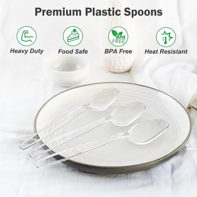 Alt view image 3 of 7 - 100 Count Clear Plastic Spoons Disposable | BPA-Free, Heat Resistant, Solid and Durable Disposable Spoons Heavy Duty Bulk, Premium Spoons for Party Supply