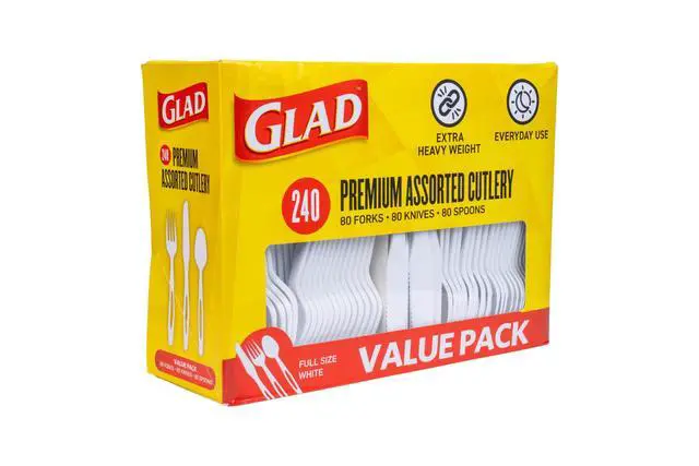 Alt view image 2 of 3 - White Disposable Cutlery Set, Forks Knives Spoons, 240 Count | Heavy-duty plastic utensils, reusable and dishwasher safe, for parties and everyday use, sturdy design