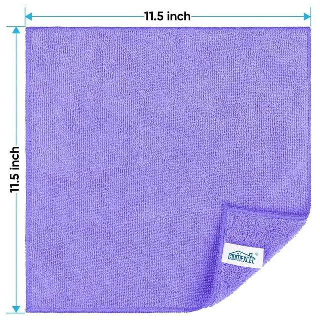 Alt view image 2 of 6 - Purple Microfiber Cleaning Cloth, Microfiber Towels for Car,12 PK | Lint Free Cleaning Rags for Household & Kitchen, Car Wash Towels for Detailing Drying, Scratch-Free, 11.5"X 11.5"