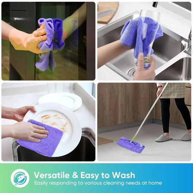 Alt view image 4 of 6 - Purple Microfiber Cleaning Cloth, Microfiber Towels for Car,12 PK | Lint Free Cleaning Rags for Household & Kitchen, Car Wash Towels for Detailing Drying, Scratch-Free, 11.5"X 11.5"