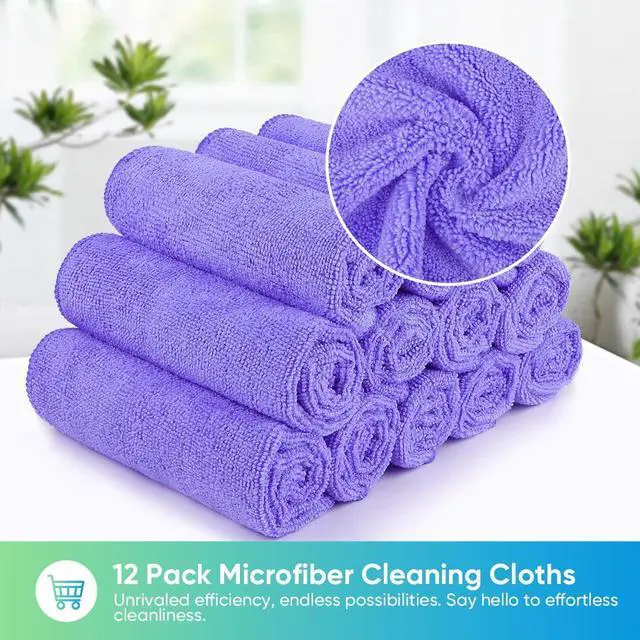 Alt view image 6 of 6 - Purple Microfiber Cleaning Cloth, Microfiber Towels for Car,12 PK | Lint Free Cleaning Rags for Household & Kitchen, Car Wash Towels for Detailing Drying, Scratch-Free, 11.5"X 11.5"